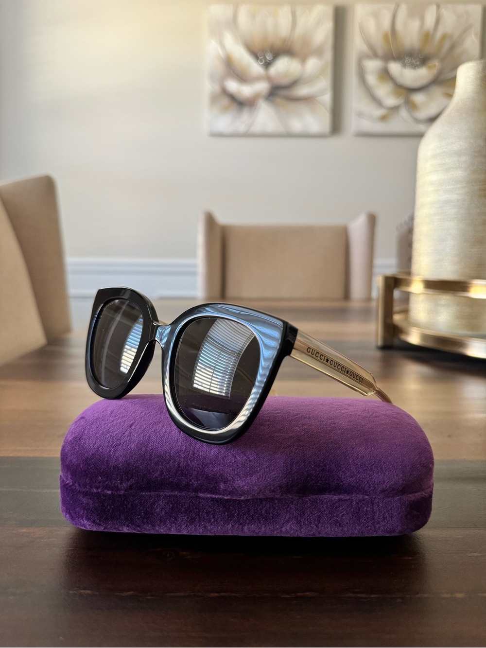 Gucci Black Sunglasses with Gold Temples